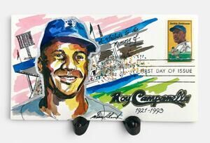 ROY CAMPANELLA Hand Painted Envelope White Horse Cachets Jackie Robinson Stamp